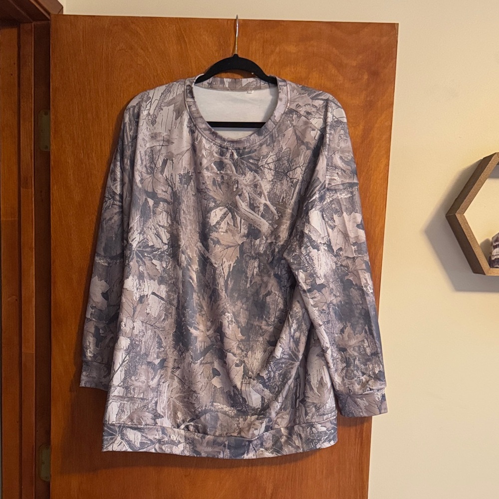 Grey Camouflage Long Sleeve Women's Top